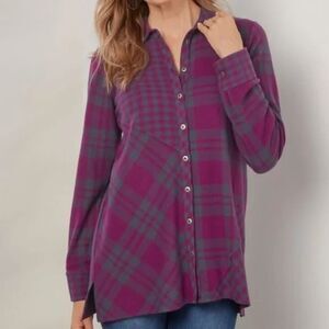Soft Surroundings Size M Paramour Tunic Long Sleeve Patchwork Plaid Pink Gray